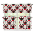 Red Glasses Pug Pattern Print 3 Piece Kitchen Curtains