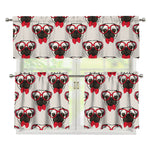 Red Glasses Pug Pattern Print 3 Piece Kitchen Curtains