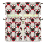 Red Glasses Pug Pattern Print 3 Piece Kitchen Curtains