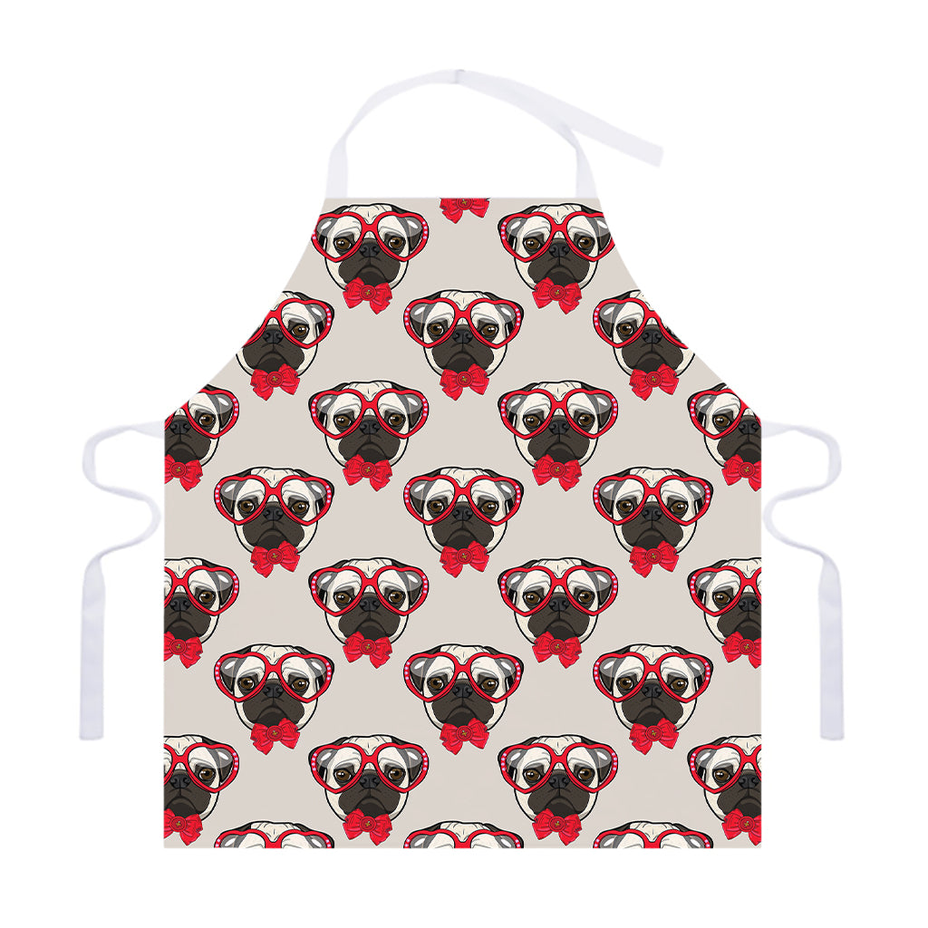 Red Glasses Pug Pattern Print Adjustable Apron