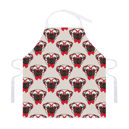 Red Glasses Pug Pattern Print Adjustable Apron