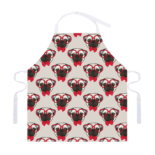 Red Glasses Pug Pattern Print Adjustable Apron