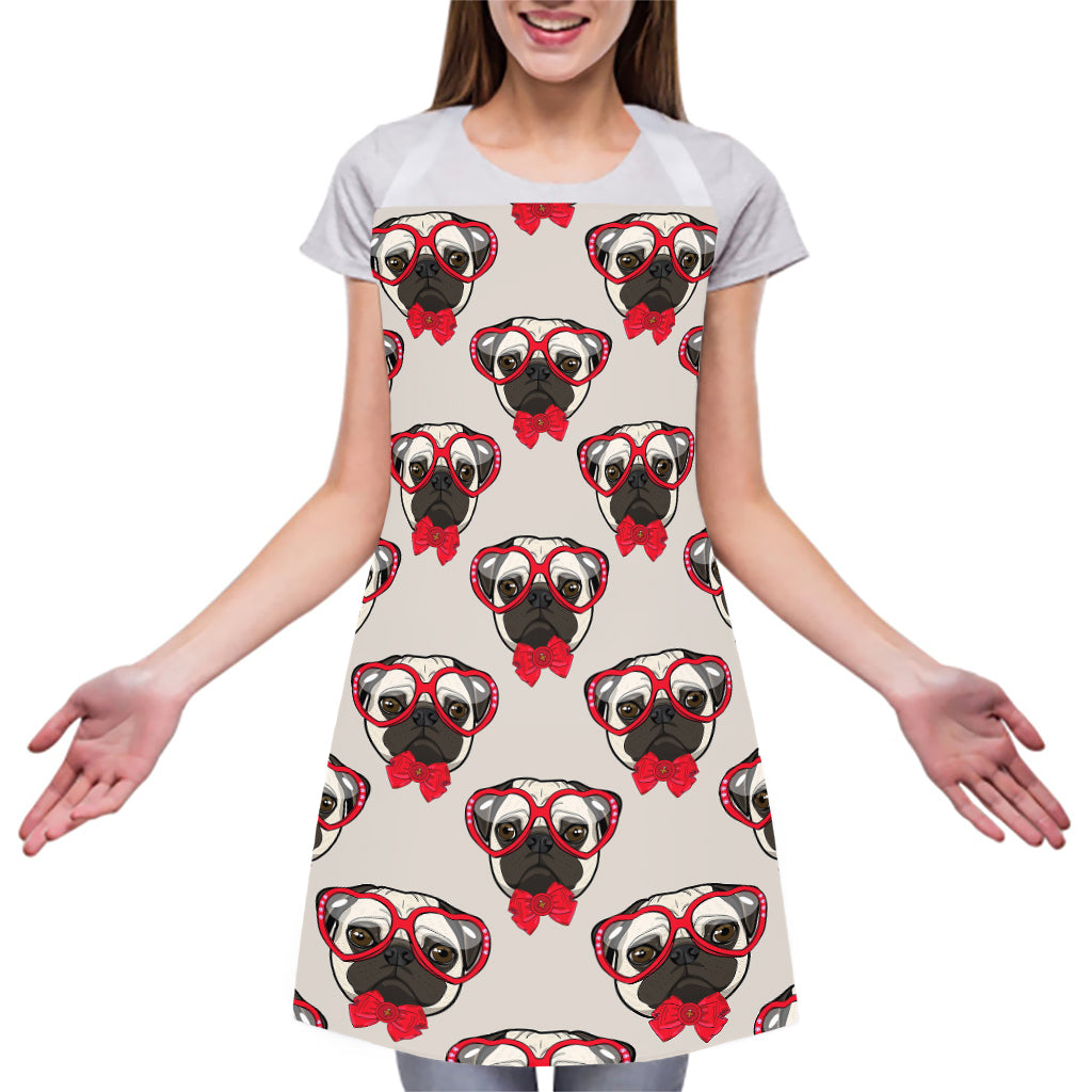 Red Glasses Pug Pattern Print Adjustable Apron