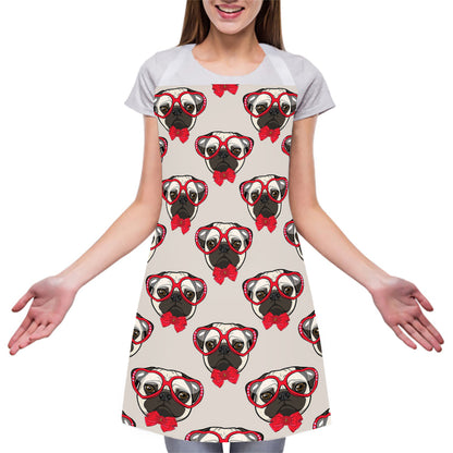 Red Glasses Pug Pattern Print Adjustable Apron