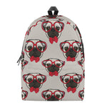 Red Glasses Pug Pattern Print Backpack