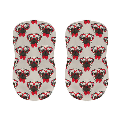 Red Glasses Pug Pattern Print Bar Stool Covers