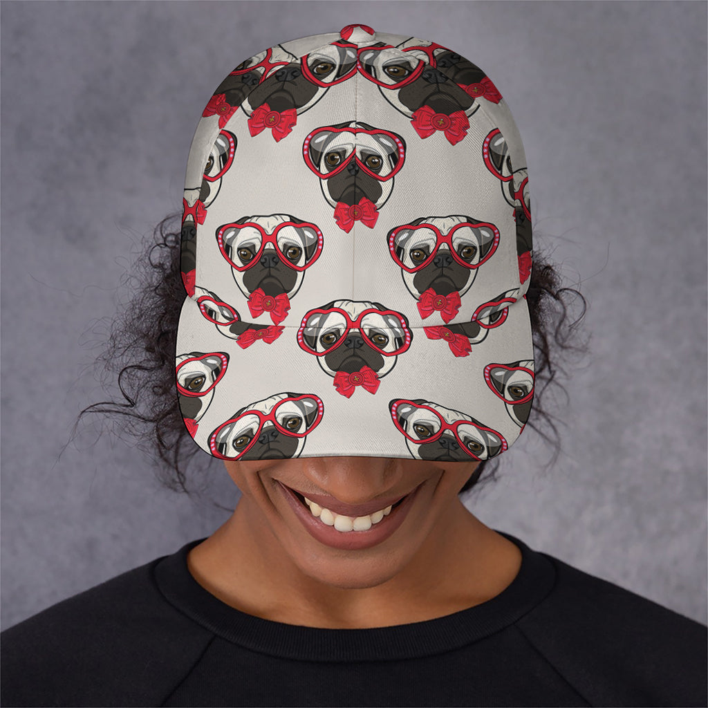 Red Glasses Pug Pattern Print Baseball Cap