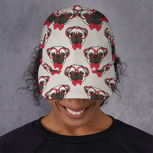 Red Glasses Pug Pattern Print Baseball Cap
