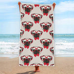 Red Glasses Pug Pattern Print Beach Towel