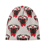 Red Glasses Pug Pattern Print Beanie