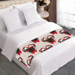 Red Glasses Pug Pattern Print Bed Runner