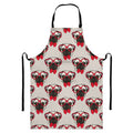 Red Glasses Pug Pattern Print Bib Apron With Pocket