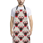 Red Glasses Pug Pattern Print Bib Apron With Pocket