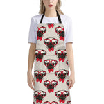 Red Glasses Pug Pattern Print Bib Apron With Pocket