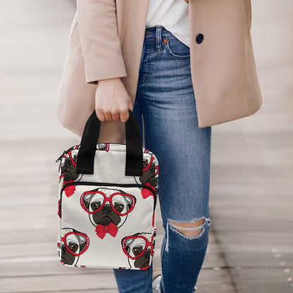 Red Glasses Pug Pattern Print Bible Tote Bag