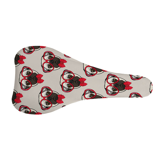 Red Glasses Pug Pattern Print Bicycle Seat Cover