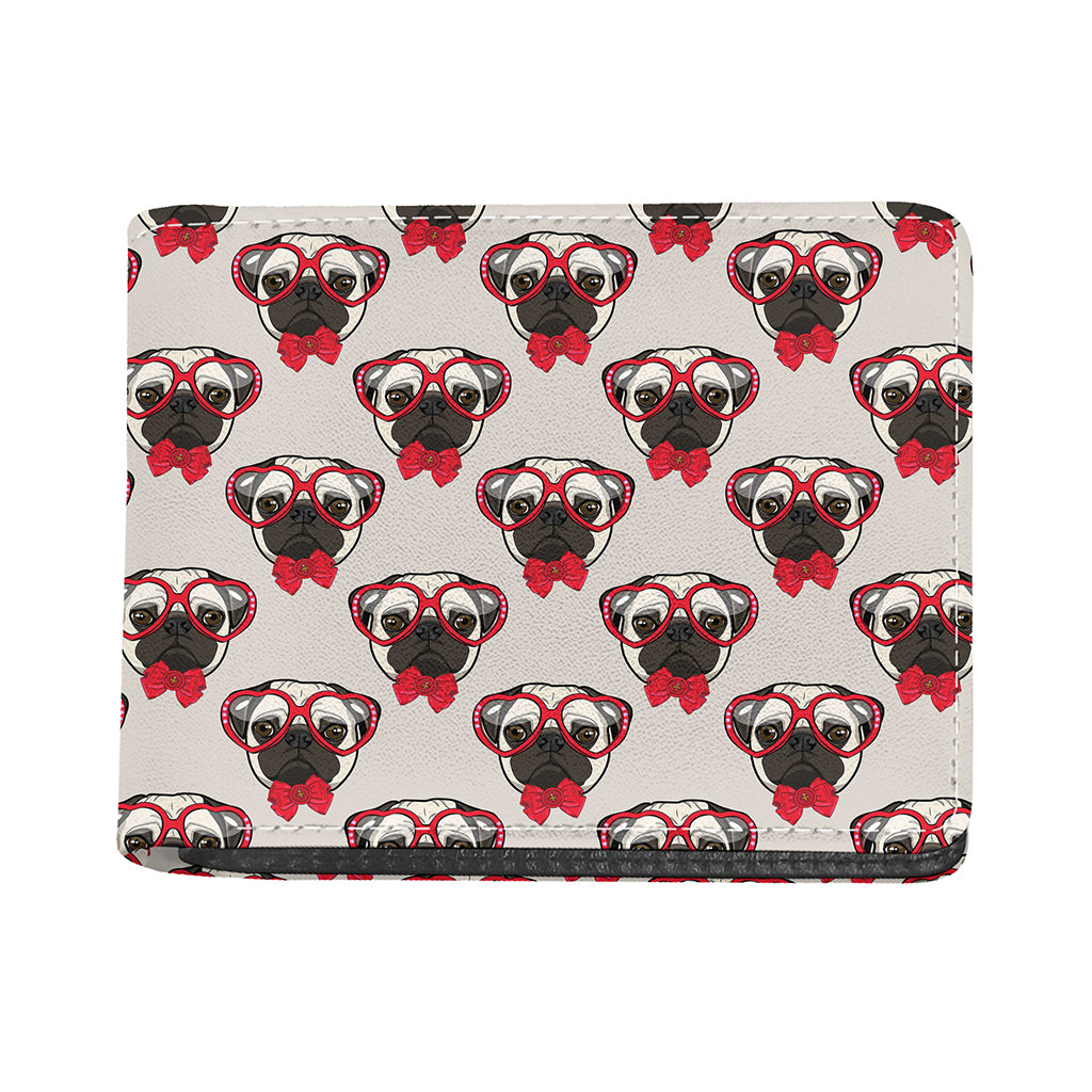 Red Glasses Pug Pattern Print Bifold Wallet