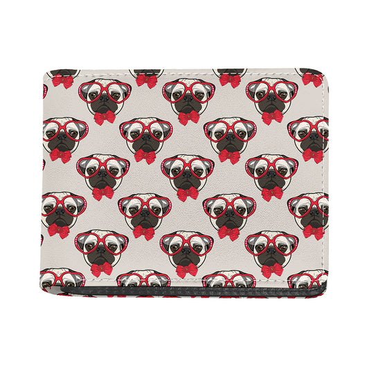 Red Glasses Pug Pattern Print Bifold Wallet