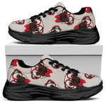 Red Glasses Pug Pattern Print Black Chunky Shoes