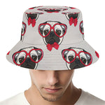 Red Glasses Pug Pattern Print Bucket Hat