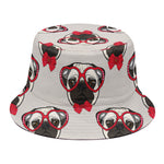 Red Glasses Pug Pattern Print Bucket Hat