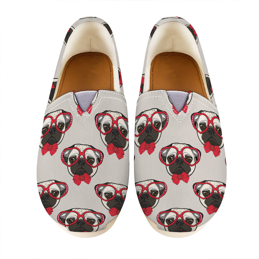 Red Glasses Pug Pattern Print Casual Shoes
