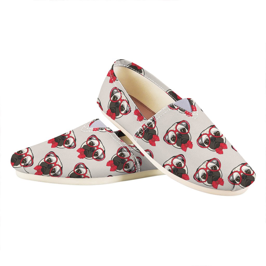 Red Glasses Pug Pattern Print Casual Shoes