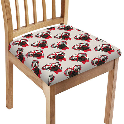 Red Glasses Pug Pattern Print Chair Cushion Cover