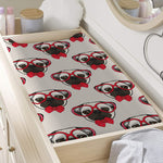 Red Glasses Pug Pattern Print Changing Pad Cover