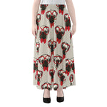 Red Glasses Pug Pattern Print Chiffon Maxi Skirt