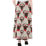 Red Glasses Pug Pattern Print Chiffon Maxi Skirt