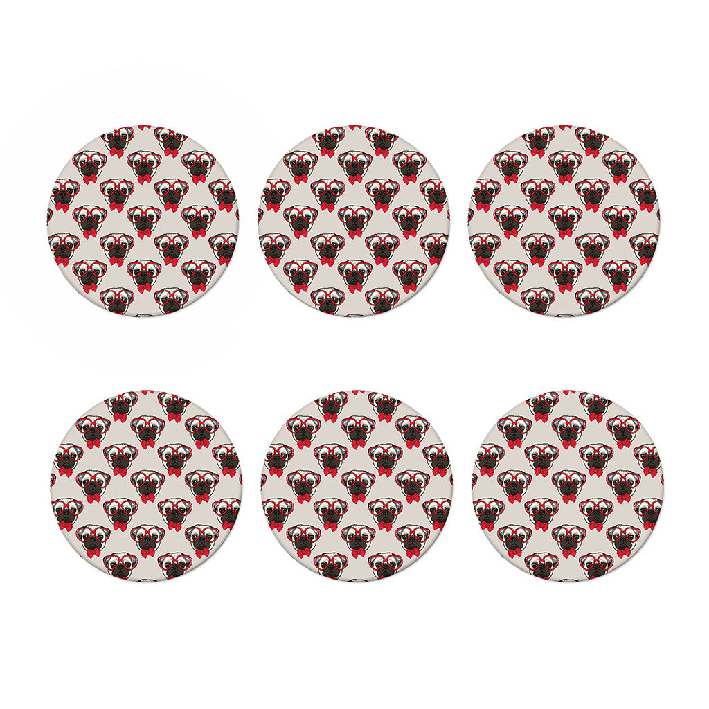Red Glasses Pug Pattern Print Coaster Set