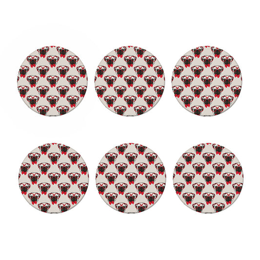 Red Glasses Pug Pattern Print Coaster Set