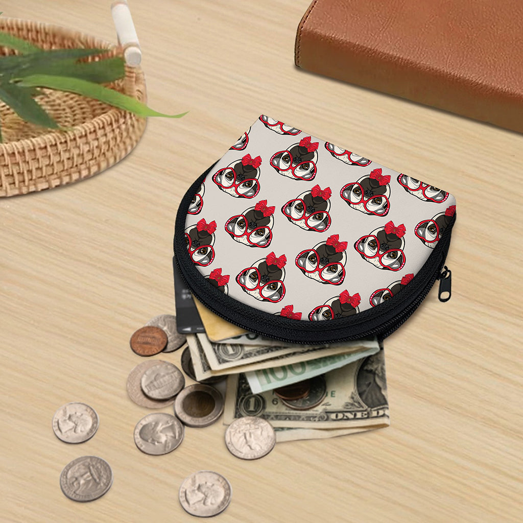Red Glasses Pug Pattern Print Coin Purse