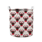 Red Glasses Pug Pattern Print Collapsible Laundry Basket