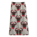 Red Glasses Pug Pattern Print Cotton Front Slit Maxi Skirt