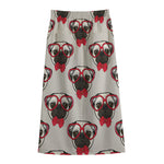 Red Glasses Pug Pattern Print Cotton Front Slit Maxi Skirt