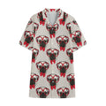 Red Glasses Pug Pattern Print Cotton Hawaiian Shirt