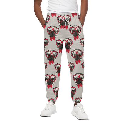 Red Glasses Pug Pattern Print Cotton Pants