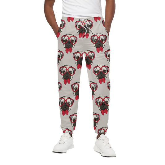 Red Glasses Pug Pattern Print Cotton Pants