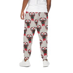 Red Glasses Pug Pattern Print Cotton Pants