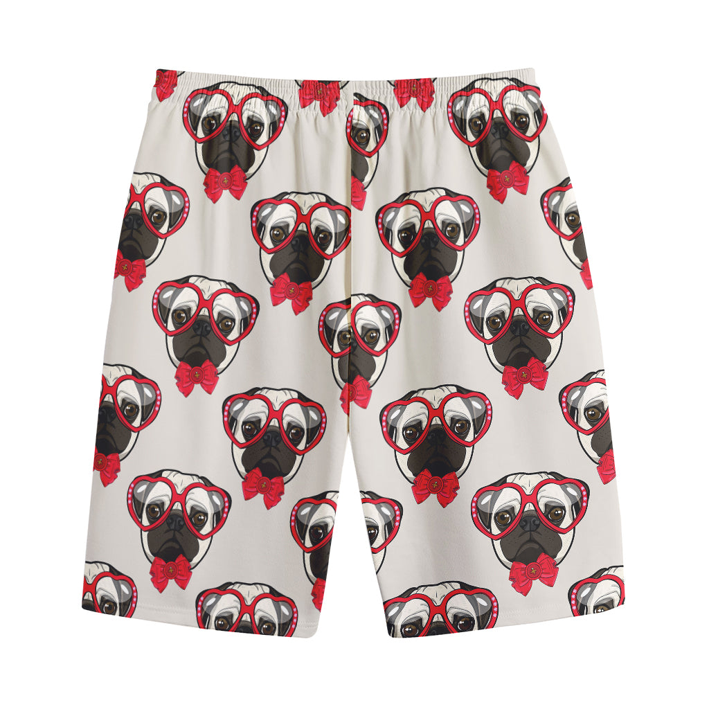 Red Glasses Pug Pattern Print Cotton Shorts