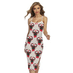 Red Glasses Pug Pattern Print Cross Back Cami Dress