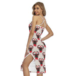 Red Glasses Pug Pattern Print Cross Back Cami Dress
