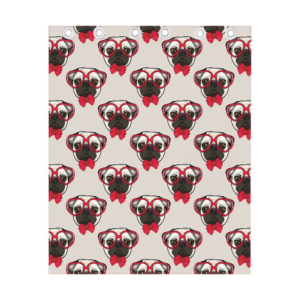 Red Glasses Pug Pattern Print Curtain