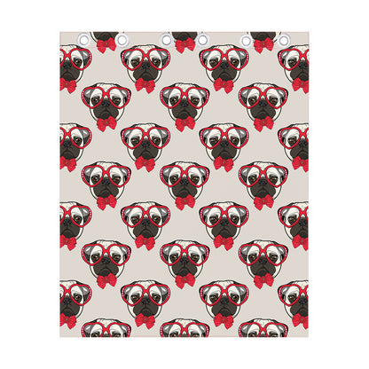 Red Glasses Pug Pattern Print Curtain