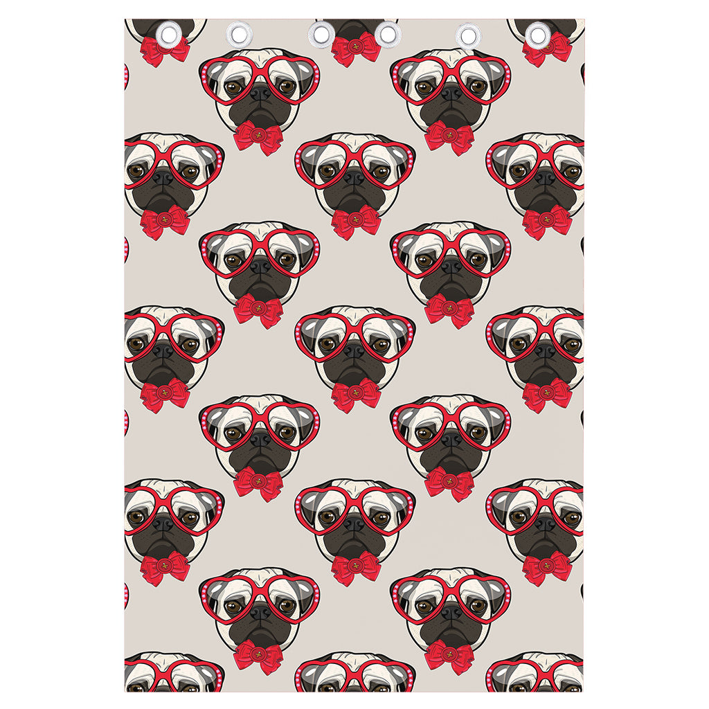 Red Glasses Pug Pattern Print Curtain