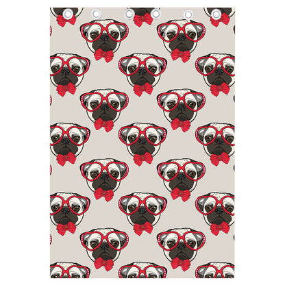Red Glasses Pug Pattern Print Curtain