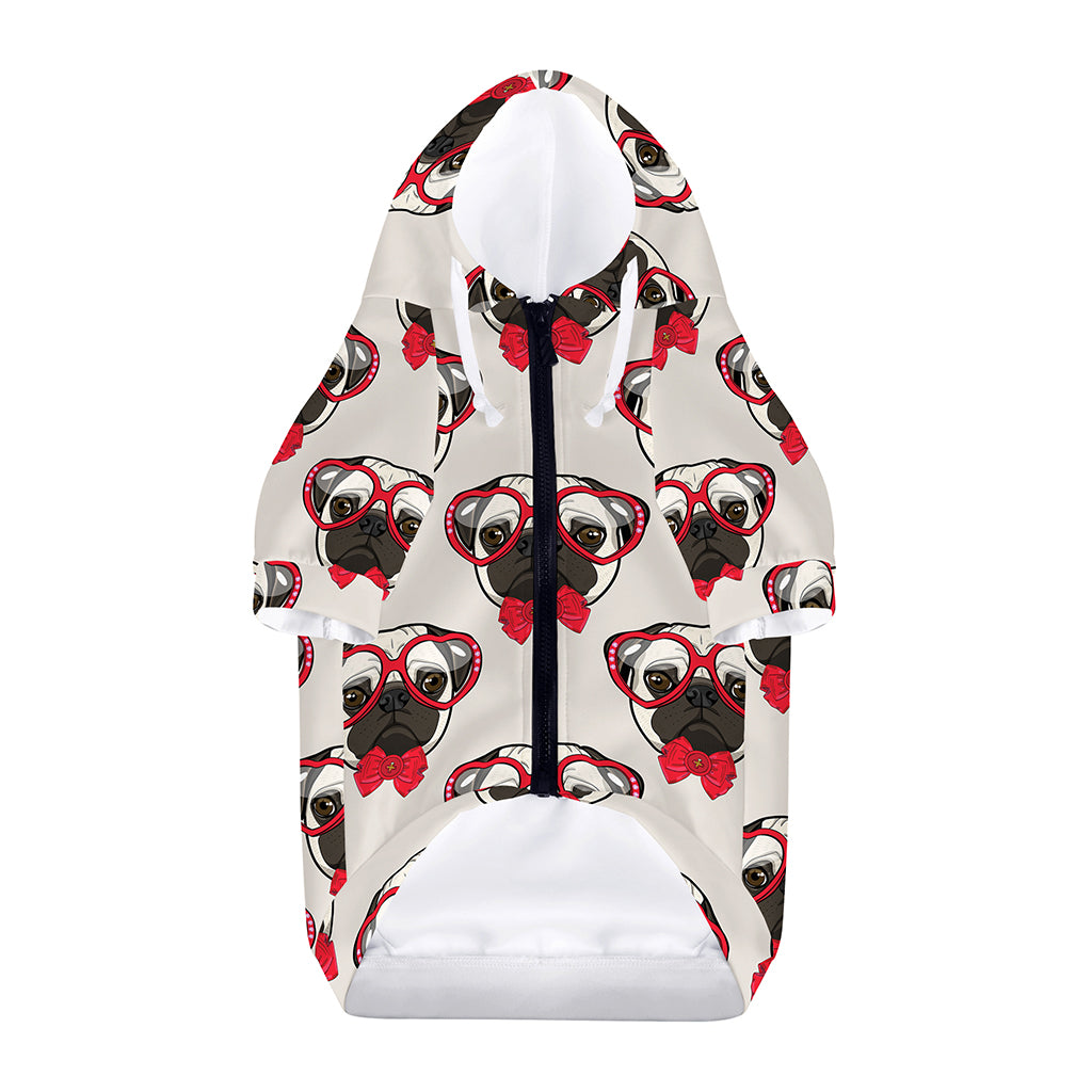 Red Glasses Pug Pattern Print Dog Zip Up Hoodie