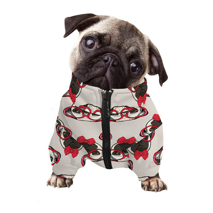Red Glasses Pug Pattern Print Dog Zip Up Jacket